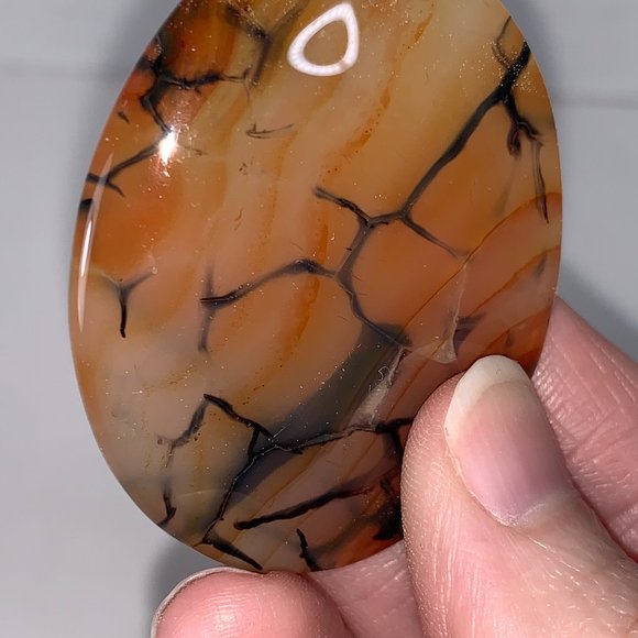 Oval Dragon Veins Agate Orange and White Focal Pendant - Picture 8 of 8